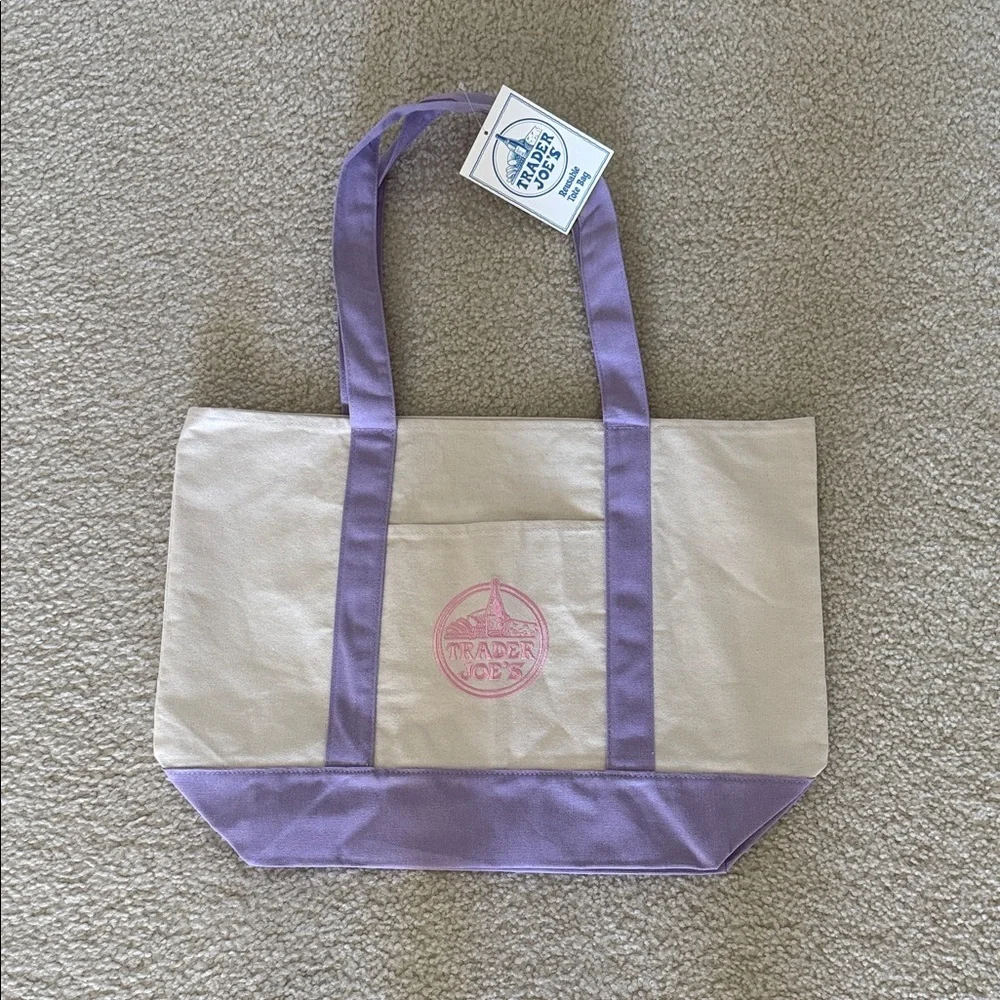 Trader Joe's Lavender-Trim Canvas Tote Bag